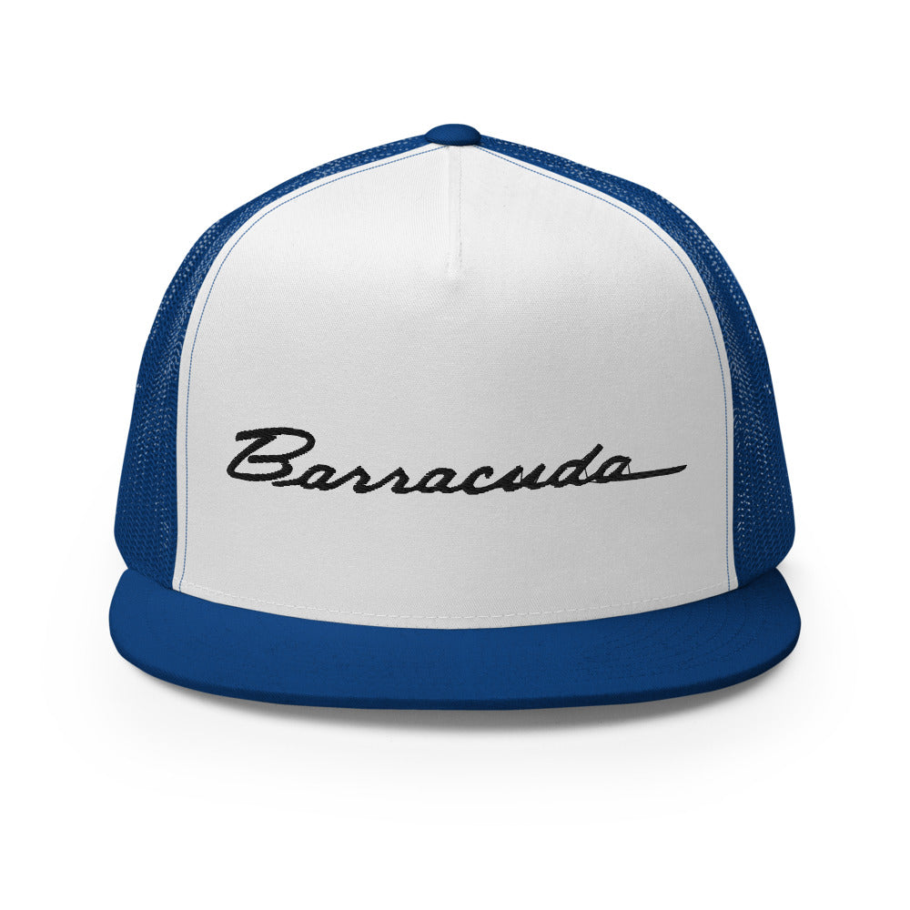 1970s Barracuda Emblem Script Muscle Car Cuda Classic Cars Custom Embroidered 5 Panel Trucker Cap Snapback Hat