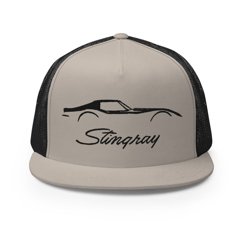 C3 Corvette Stingray Silhouette 3rd Gen Vette Driver Custom Embroidered 5 Panel Trucker Cap Snapback Hat