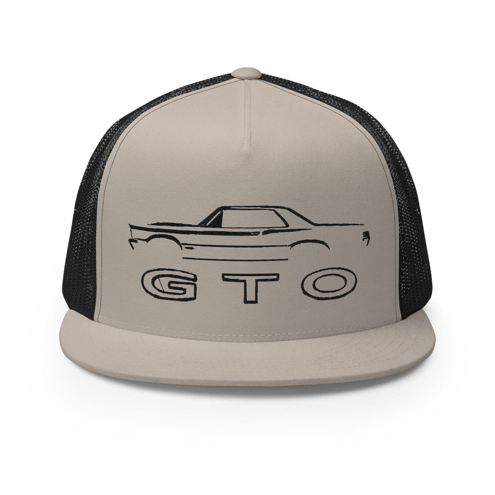 1965 GTO Muscle Car Silhouette Emblem Classic Car Custom Embroidered 5 Panel Trucker Cap Snapback Hat