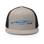 2023 Corvette C8 Outline Silhouette Rapid Blue 8th Gen Custom Embroidered 5 Panel Trucker Cap Snapback Hat