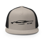 2023 Corvette C8 Outline Silhouette Black 8th Gen Custom Embroidered 5 Panel Trucker Cap Snapback Hat