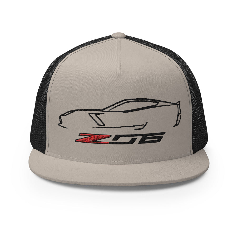 Vette Apparel Corvette Z06 C7 Silhouette Custom Car Club Custom Embroidered 5 Panel Trucker Cap Snapback Hat