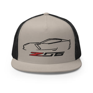 Vette Apparel Corvette Z06 C7 Silhouette Custom Car Club Custom Embroidered 5 Panel Trucker Cap Snapback Hat