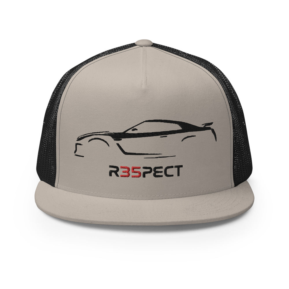 GTR R35 Outline Art Skyline GT-R JDM Custom Embroidered 5 Panel Trucker Cap Snapback Hat