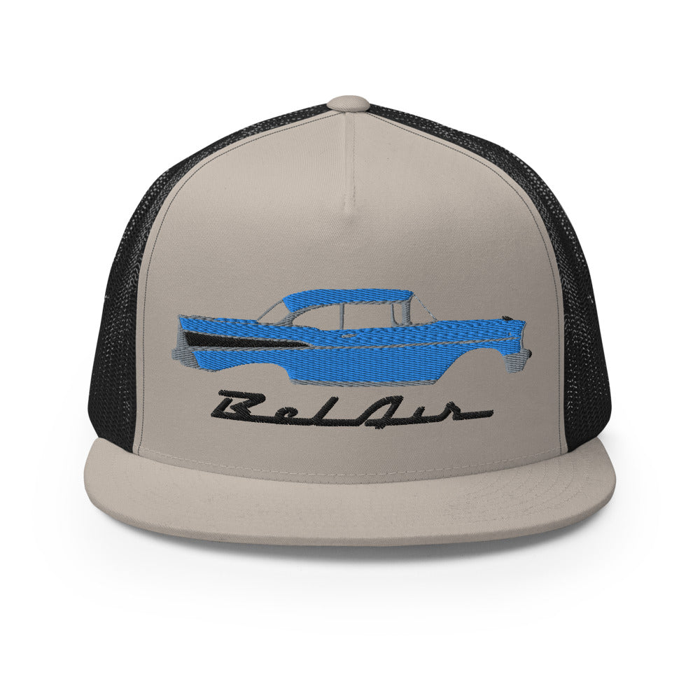 1957 Bel Air Tropical Turquoise Hardtop Antique 57 Chevy Custom Embroidered 5 Panel Trucker Cap Snapback Hat