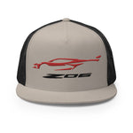 2023 Corvette Z06 C8 Torch Red Vette Silhouette Custom Embroidered 5 Panel Trucker Cap Snapback Hat