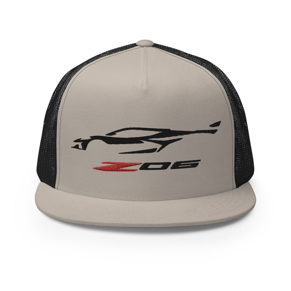 2023 Corvette Z06 C8 Black Vette Silhouette Custom Embroidered 5 Panel Trucker Cap Snapback Hat