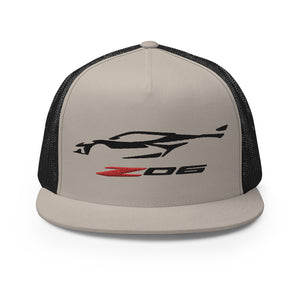 2023 Corvette Z06 C8 Black Vette Silhouette Custom Embroidered 5 Panel Trucker Cap Snapback Hat