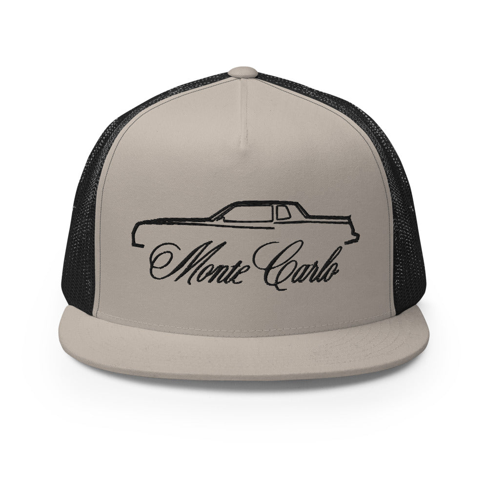 Chevy Monte Carlo Outline Emblem Script Custom Classic Car Custom Embroidered 5 Panel Trucker Cap Snapback Hat