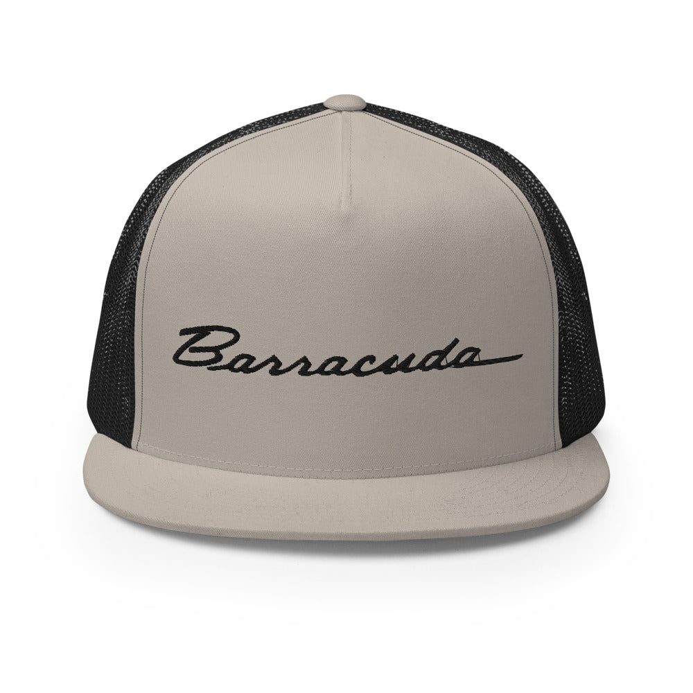 1970s Barracuda Emblem Script Muscle Car Cuda Classic Cars Custom Embroidered 5 Panel Trucker Cap Snapback Hat