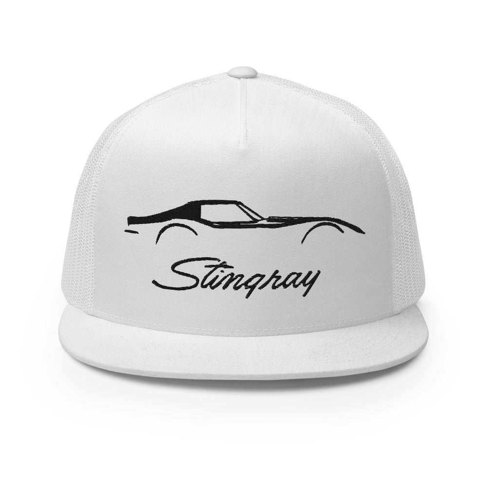 C3 Corvette Stingray Silhouette 3rd Gen Vette Driver Custom Embroidered 5 Panel Trucker Cap Snapback Hat