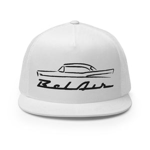 1957 Chevy 57 Belair Bel Air Outline Antique American Collector Car Custom Embroidered 5 Panel Trucker Cap Snapback Hat