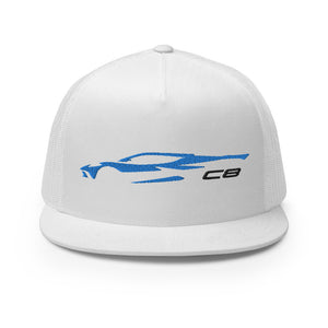 2023 Corvette C8 Outline Silhouette Rapid Blue 8th Gen Custom Embroidered 5 Panel Trucker Cap Snapback Hat