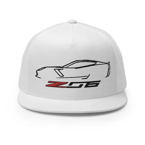 Vette Apparel Corvette Z06 C7 Silhouette Custom Car Club Custom Embroidered 5 Panel Trucker Cap Snapback Hat