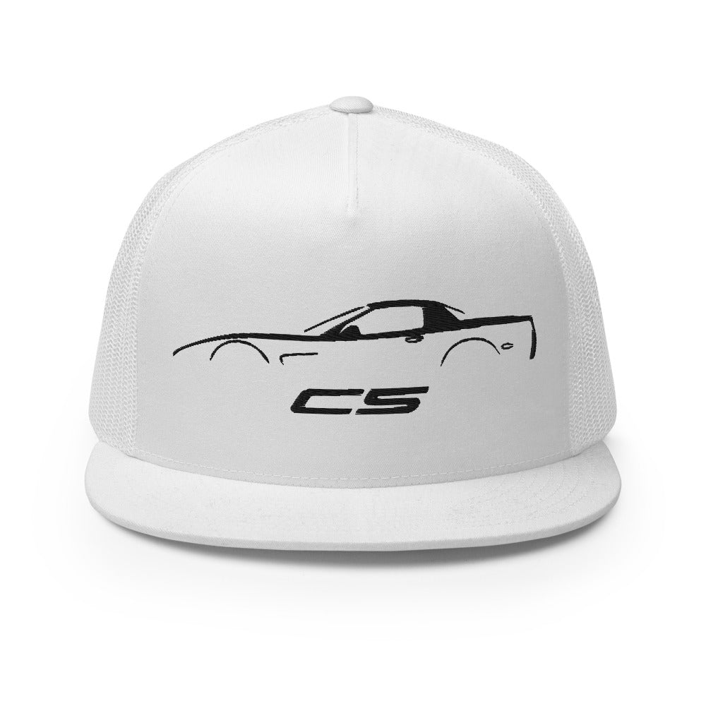 Corvette C5 Outline 5th Gen Vette Owner Custom Embroidered 5 Panel Trucker Cap Snapback Hat