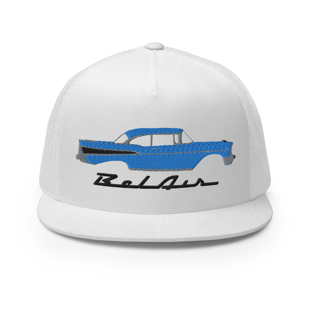 1957 Bel Air Tropical Turquoise Hardtop Antique 57 Chevy Custom Embroidered 5 Panel Trucker Cap Snapback Hat