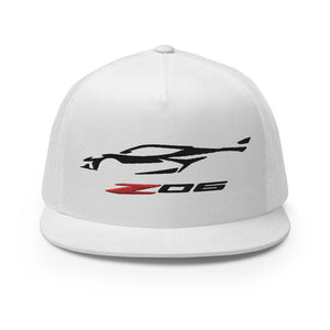 2023 Corvette Z06 C8 Black Vette Silhouette Custom Embroidered 5 Panel Trucker Cap Snapback Hat