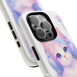 Pastel Cat Phone Case, Headphones Glitch Color Block Cover