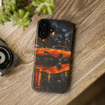 Orange Daytona Phone Case, Rainy City Night Muscle Car Tough Cover