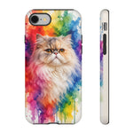 Persian Cat Watercolor Portrait Tough Phone Case - Rainbow