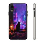 Lo-Fi Cat Neon Rain Window Vaporwave Art Tough Phone Case