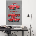 1955 F100 Red Pickup Banner 34x56 Garage Man Cave Wall Decor Car Guy Gift