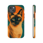 Siamese Cat Retro Halftone Portrait Case - Orange Teal Print