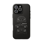MX-5 Roadster Blueprint Miata Phone Case Featuring Front Side and Rear Views
