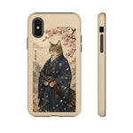 Samurai Cat Phone Case, Cherry Blossom Katana Art Cover