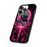 Chrome Lion Phone Case, Neon Grid Katakana Pride Tough Cover