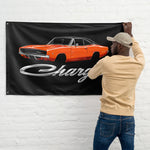 1968 Charger R/T Wall Flag Banner 34x56 Orange Black Top 440 Muscle Car