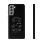 MX-5 Roadster Blueprint Miata Phone Case Featuring Front Side and Rear Views
