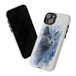 Russian Blue Cat Watercolor Portrait Tough Phone Case - Silver