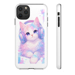 Pastel Cat Phone Case, Headphones Glitch Color Block Cover