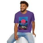 1994 Supra MK4 Cyan Magenta Retrowave Beach Sunset T-Shirt JDM Fan Gift