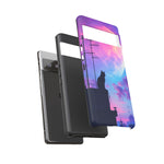 Silhouette Cat Moon Phone Case | Purple Pink Sky Vaporwave Cover