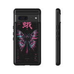Glitch Moth Wings Art Tough Phone Case - Pink Cyan on Black