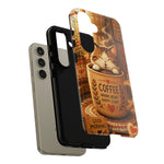 Coffee Cat Phone Case, Cozy Morning Folk Art Cover, Gift