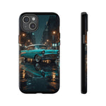 Vintage Teal 1957 Bel Air Classic Car Tough Case | Retro Rainy City Phone Cover