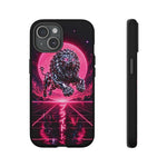 Chrome Lion Phone Case, Neon Grid Katakana Pride Tough Cover