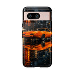Orange Daytona Phone Case, Rainy City Night Muscle Car Tough Cover