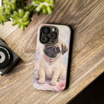 Pug Puppy Phone Case, Pastel Watercolor Heart Collar Cover