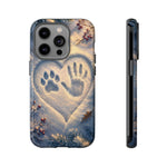 Pet Paw Print Phone Case Snow Heart Tough Cover Gift Art