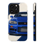 R34 Skyline GT-R Bayside Blue Tough Phone Case for 90s JDM Fans
