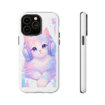 Pastel Cat Phone Case, Headphones Glitch Color Block Cover