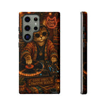 DJ Cat Phone Case, Glowing Turntables Folk Art Cover