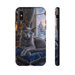 Regal Russian Blue Cat on Cushion Phone Case | Winter Castle Scene
