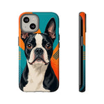 Boston Terrier Pop-Art Portrait Tough Phone Case - Teal Orange