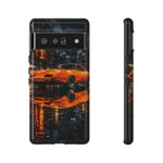 Orange Daytona Phone Case, Rainy City Night Muscle Car Tough Cover
