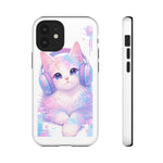 Pastel Cat Phone Case, Headphones Glitch Color Block Cover